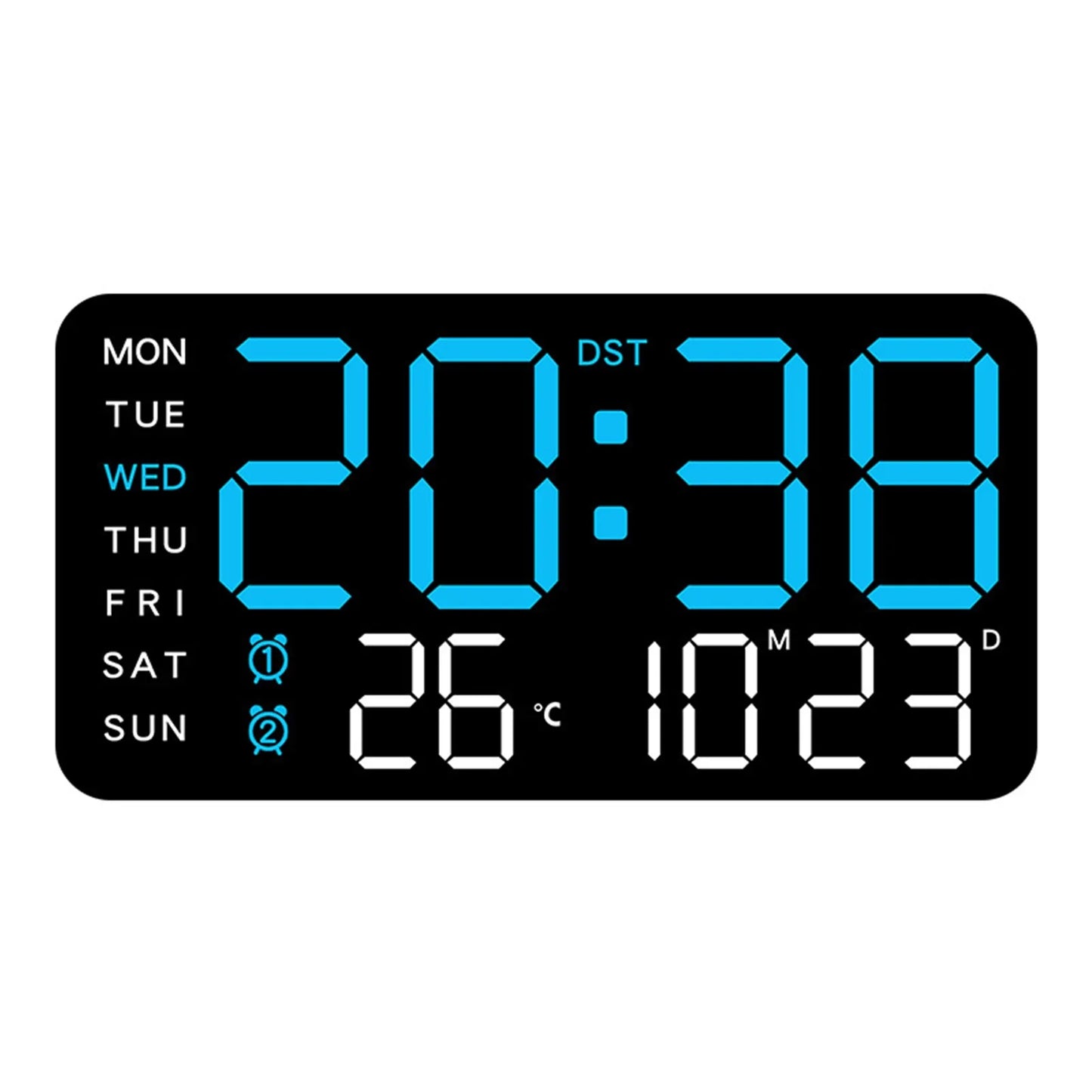 LED Digital Wall Clock with Temperature, Date, and Week Display – Voice Control & Auto Brightness