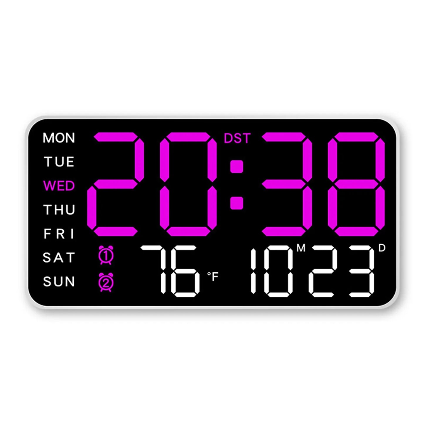 LED Digital Wall Clock with Temperature, Date, and Week Display – Voice Control & Auto Brightness