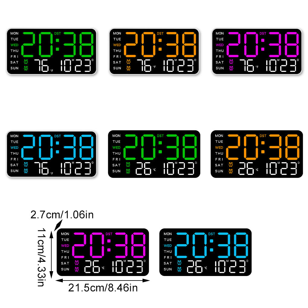 LED Digital Wall Clock with Temperature, Date, and Week Display – Voice Control & Auto Brightness