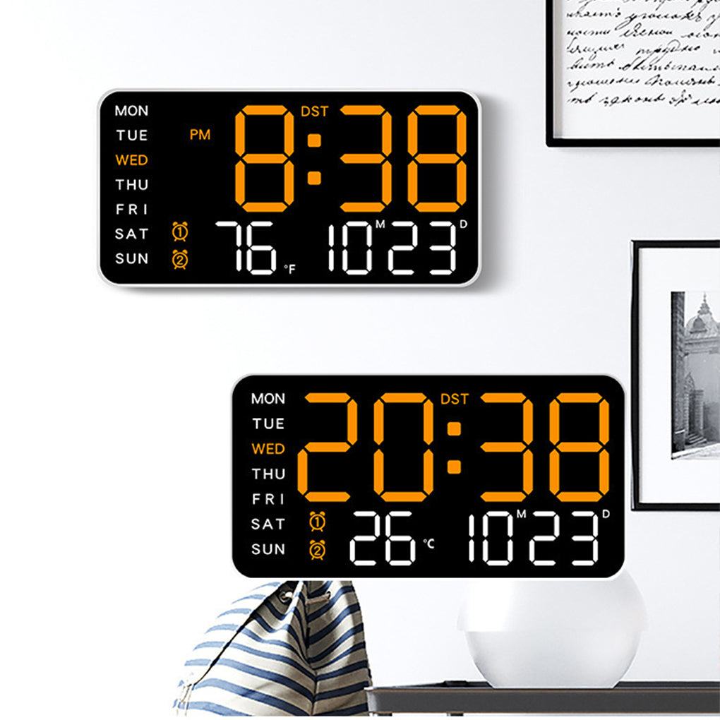 LED Digital Wall Clock with Temperature, Date, and Week Display – Voice Control & Auto Brightness