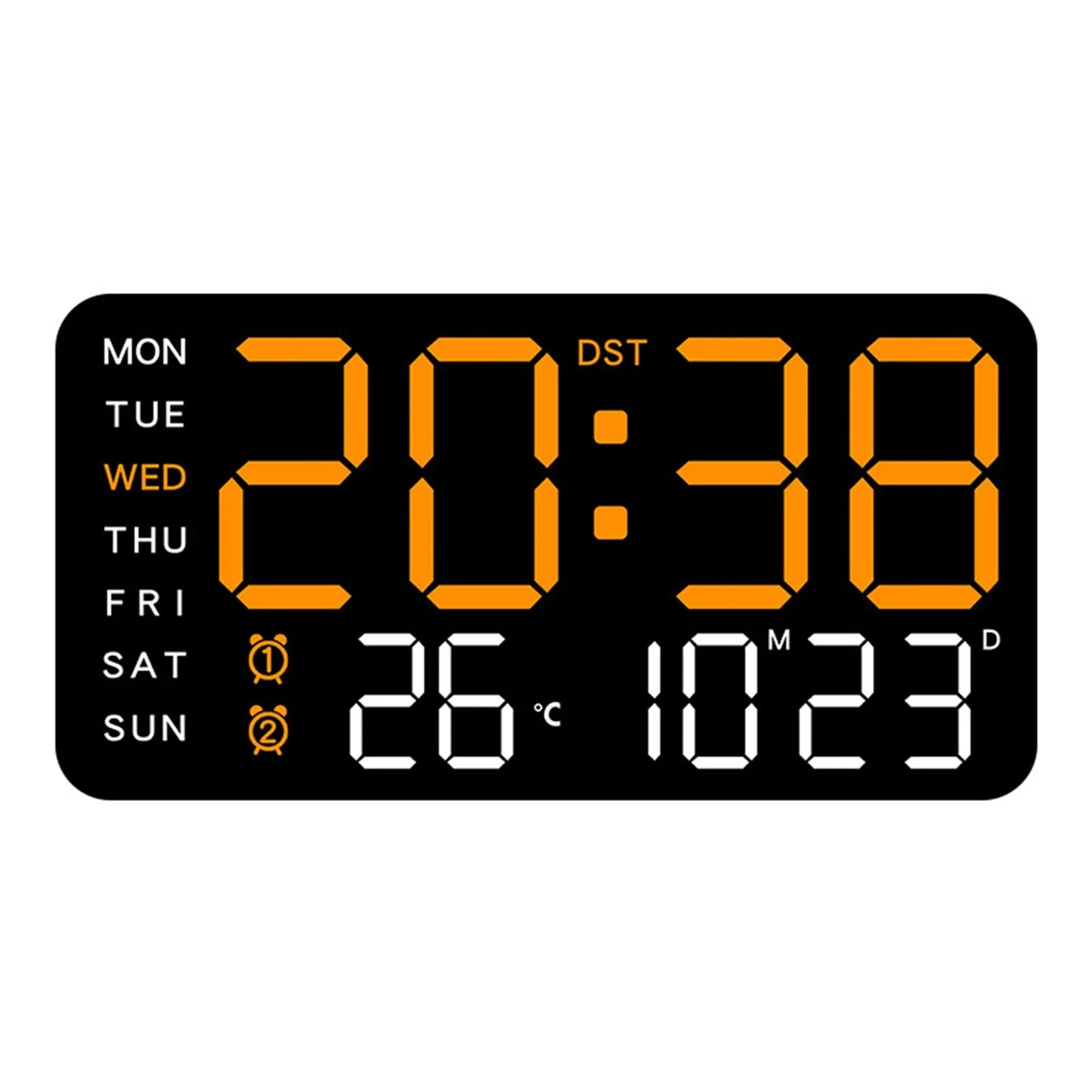 LED Digital Wall Clock with Temperature, Date, and Week Display – Voice Control & Auto Brightness