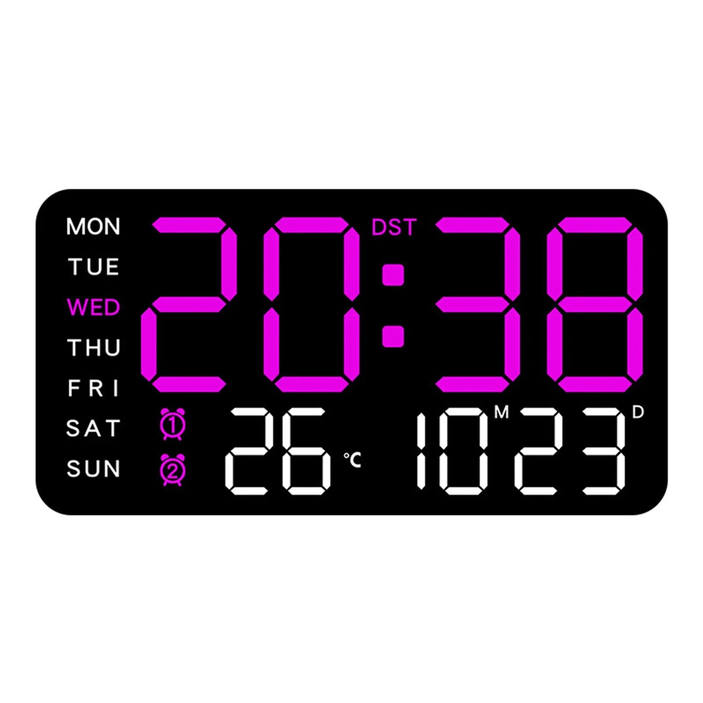 LED Digital Wall Clock with Temperature, Date, and Week Display – Voice Control & Auto Brightness