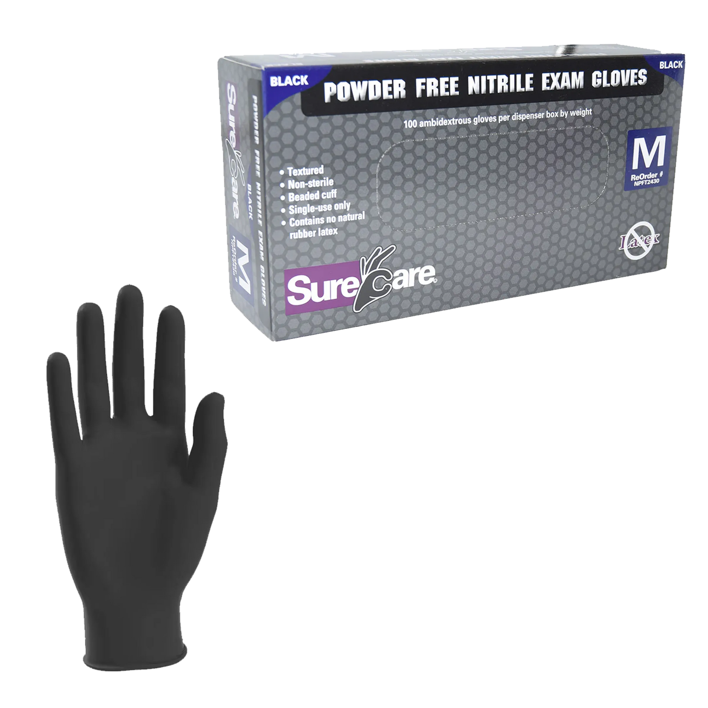 SURECARE 5 MIL NITRILE MED BLACK DISPOSABLE GLOVES (100 COUNT BULK DISCOUNT PRICE)