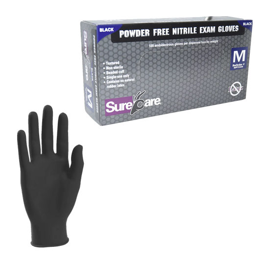 SURECARE 5 MIL NITRILE MED BLACK DISPOSABLE GLOVES (100 COUNT BULK DISCOUNT PRICE)